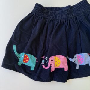 Navy corduroy skirt with embroidered elephants