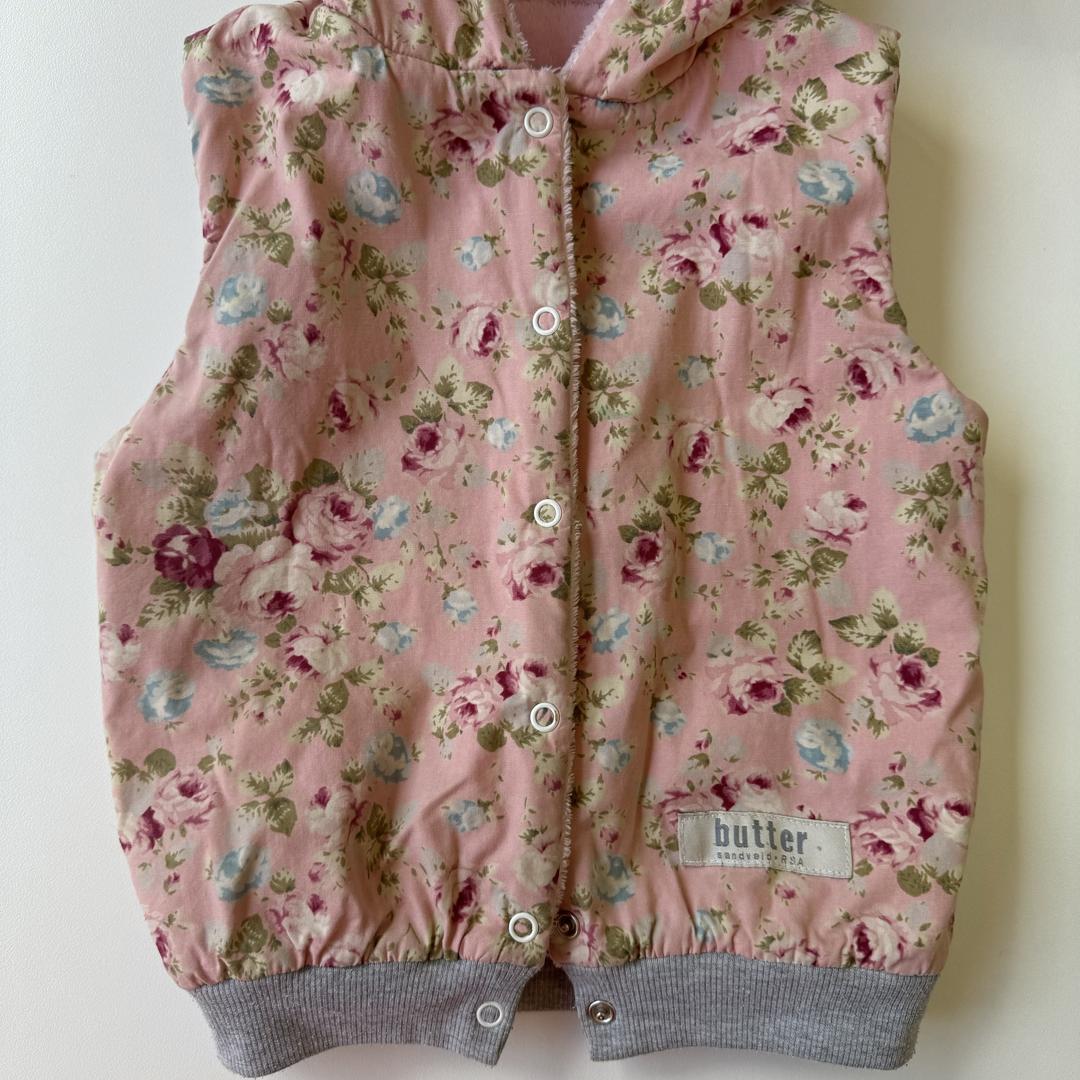 Pink floral sleeveless hoodie (fleece inner) - Image 2