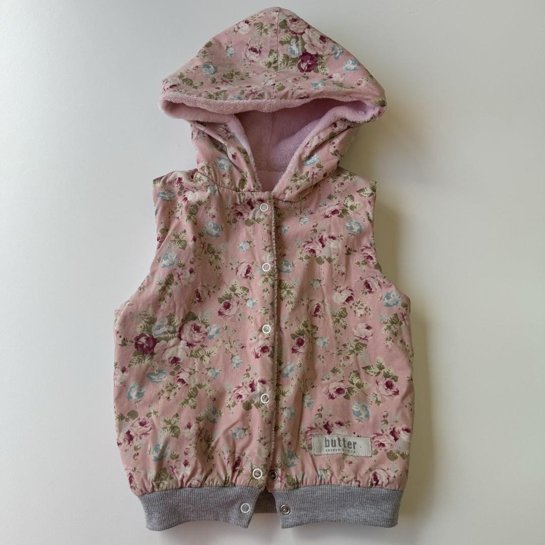 Pink floral sleeveless hoodie (fleece inner)