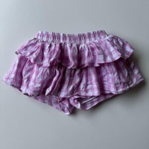 Pink & white check ruffle skorts