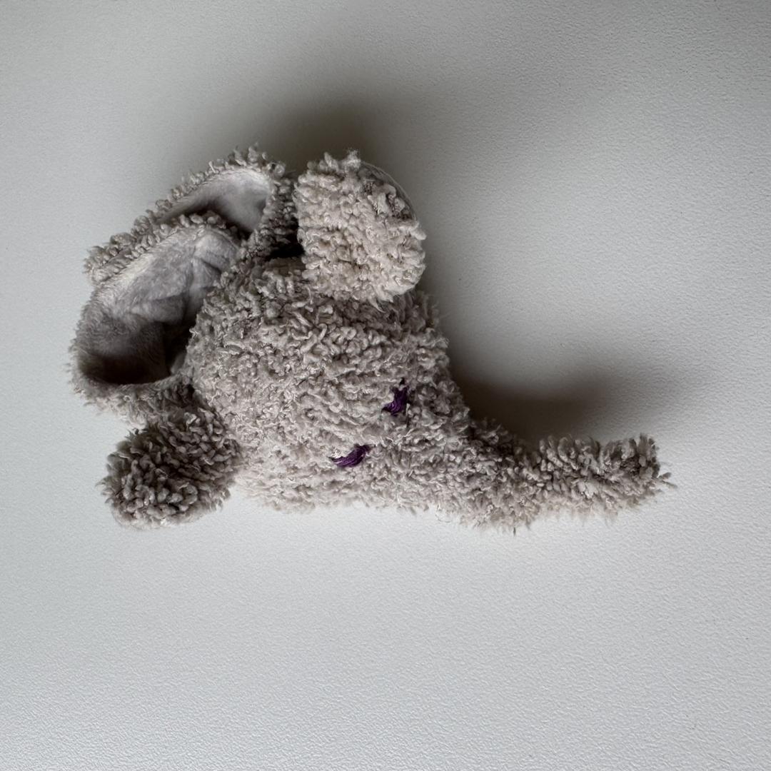 Fluffy grey elephant wrist rattle