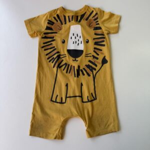 Yellow lion printed cotton romper