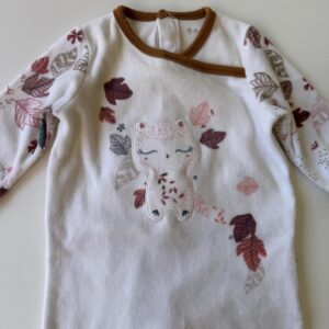 White & pink printed fleece babygrow