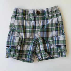 Green & blue check cargo shorts