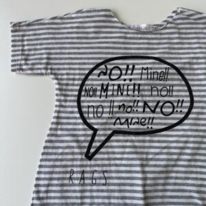 Grey & white striped romper - 'NO!! MINE!!'