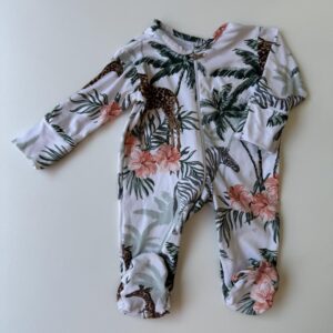 White & green giraffes/zebras printed babygrow (stretchy)