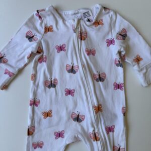 White & pink butterflies printed babygrow
