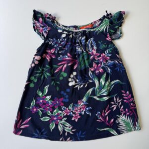 Navy, purple & green floral printed blouse