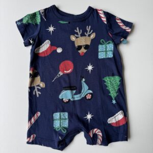Navy & red Christmas printed romper - reindeers/scooters