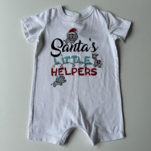 White Christmas printed romper - 'Santa's Little Helpers'