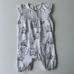 White & coral elephants/spots printed romper