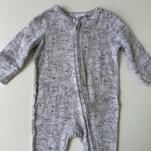 The Long Sleeve Zip Romper (grey dinosaurs)