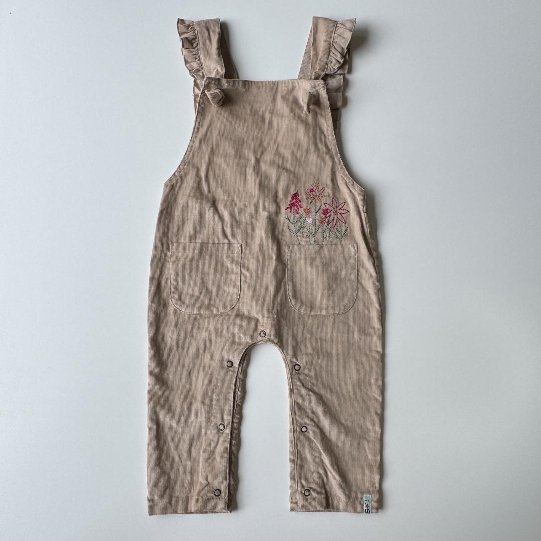 Brown corduroy dungarees with floral embroidery (organic cotton)