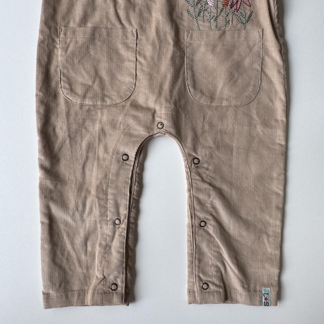Brown corduroy dungarees with floral embroidery (organic cotton) - Image 3