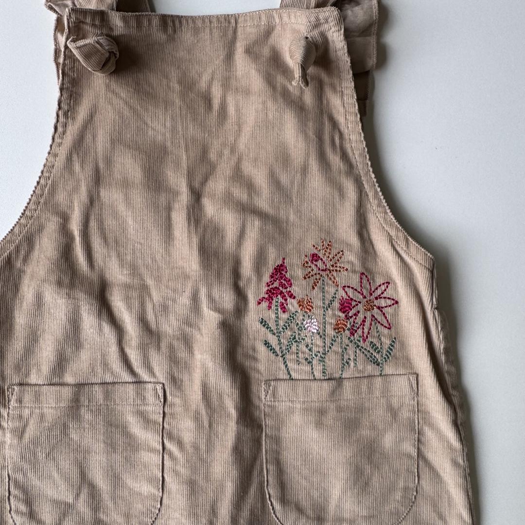 Brown corduroy dungarees with floral embroidery (organic cotton) - Image 4