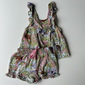 Green & pink printed vest/shorts PJ set